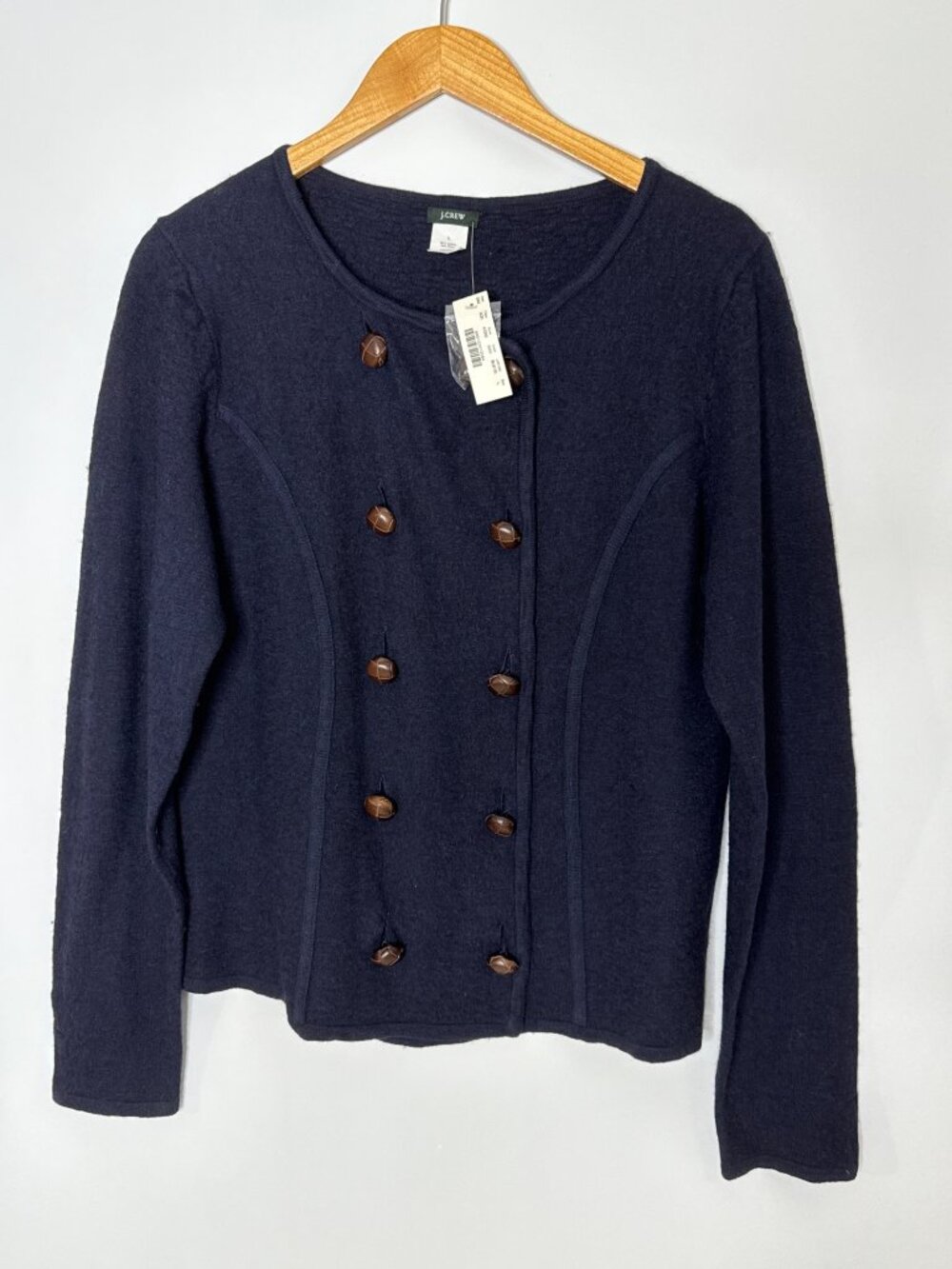 J. Crew Cotton Wool Blend Navy Double Breasted Cardigan Blazer Size Large NWT